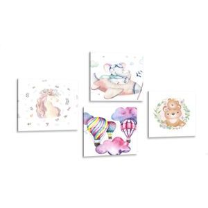 CANVAS PRINT SET FOR CHILDREN IN SOFT COLORS - SET OF PICTURES - PICTURES