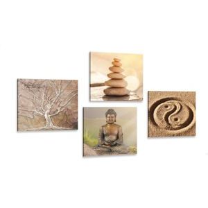 Set of pictures Feng Shui in beige shades