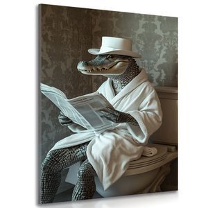TABLOU CROCODILUL CU ZIAR PE TOALETĂ - TABLOURI CROCODILI - TABLOURI