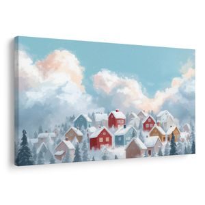 WANDBILD WEIHNACHTLICHE LANDSCHAFT MIT GEMÜTLICHEN HÄUSERN - WEIHNACHTS- UND WINTERBILDER - BILDER