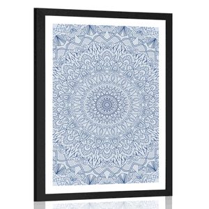 PLAKAT Z PASSE-PARTOUT SZCZEGÓŁOWA DEKORACYJNA MANDALA W NIEBIESKIM KOLORZE - FENG SHUI - PLAKATY