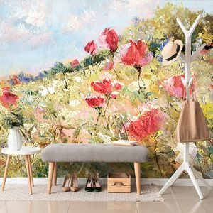 SELF ADHESIVE WALLPAPER PAINTED POPPIES ON THE MEADOW - PICTURES - 🔥 TOTAL SALE 🔥