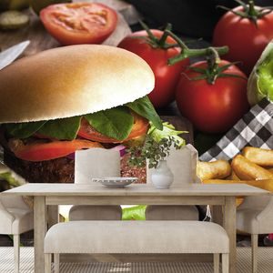 PAPIER PEINT PANORAMIQUE – HAMBURGER AMÉRICAIN - PAPIERS PEINTS NOURRITURE ET BOISSONS - PAPIERS PEINTS PANORAMIQUES