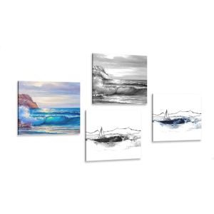 CANVAS PRINT SET IMITATION OF A PAINTED SEA - SET OF PICTURES - PICTURES