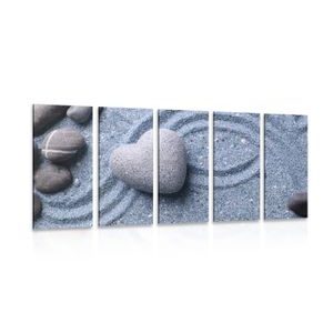 5-PIECE CANVAS PRINT HEART OF STONE ON A SANDY BACKGROUND - STILL LIFE PICTURES - PICTURES