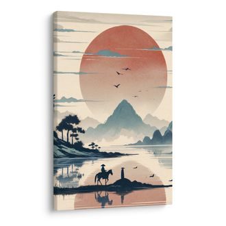 OBRAZ SAMURAJ A HORY - OBRAZY VÝCHOD A ZÁPAD SLUNCE - OBRAZY