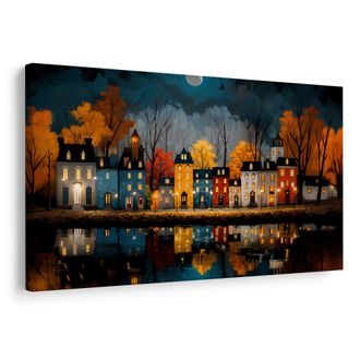 OBRAZ KOUZELNÁ ZIMNÍ VESNICE - BAREVNÉ DOMY - OBRAZY