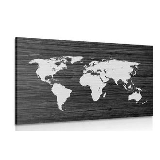 OBRAZ MAPA SVĚTA NA DŘEVĚ V ČERNOBÍLÉM PROVEDENÍ - OBRAZY MAPY - OBRAZY