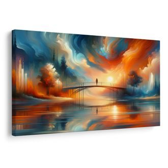 OBRAZ SILUETA NA MOSTĚ PŘI ZÁPADU - OBRAZY VÝCHOD A ZÁPAD SLUNCE - OBRAZY