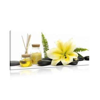 WANDBILD LILIE UND WELLNESS-STILLLEBEN - BILDER MIT FENG SHUI-MOTIVEN - BILDER