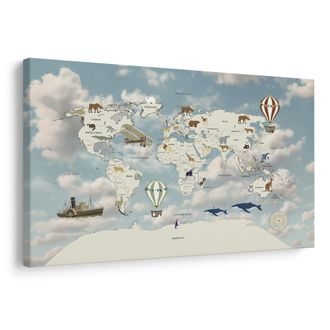 WANDBILD WELTKARTE MIT BALLONS - KINDERLANDKARTEN - BILDER