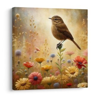 OBRAZ PTÁČEK UPROSTŘED ROZKVETLÉ LOUKY - OBRAZY ZVÍŘAT - OBRAZY