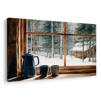 VÁNOČNÍ OBRAZ POHLED Z ÚTULNÉ LESNÍ CHATKY - OBRAZY - TOTÁLNÍ VÝPRODEJ 🔥