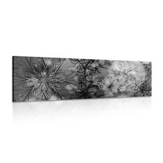 OBRAZ KVĚTINOVÁ MANDALA V ČERNOBÍLÉM PROVEDENÍ - ČERNOBÍLÉ OBRAZY - OBRAZY