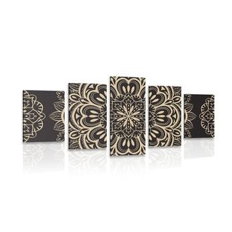 5-DÍLNÝ OBRAZ MANDALA NA ČERNÉM POZADÍ - OBRAZY FENG SHUI - OBRAZY