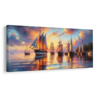 OBRAZ VEČER V PŘÍSTAVU - OBRAZY VÝCHOD A ZÁPAD SLUNCE - OBRAZY
