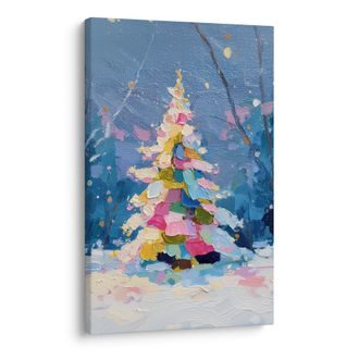 OBRAZ SVÁTEČNÍ NOC S BAREVNÝM STROMEM - VÁNOČNÍ A ZIMNÍ OBRAZY - PICTURES