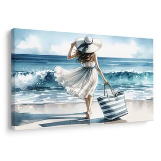 TABLEAU SUR TOILE – FEMME SUR LE RIVAGE EN ÉTÉ - TABLEAUX DE FEMMES - TABLEAUX