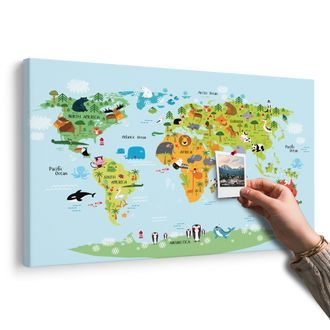 OBRAZ NA KORKU DĚTSKÁ MAPA SVĚTA SE ZVÍŘÁTKY - OBRAZY NA KORKU - OBRAZY