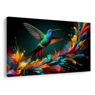 OBRAZ BAREVNÝ KOLIBŘÍK V LETU - OBRAZY PTÁCI - OBRAZY