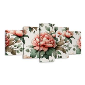 5-CZĘŚCIOWY OBRAZ PIWONIE W DELIKATNYCH TONACH - OBRAZY KWIATÓW - OBRAZY