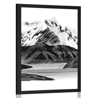 AFFICHE BEAU PAYSAGE DE MONTAGNE EN NOIR ET BLANC - NOIR ET BLANC - AFFICHES