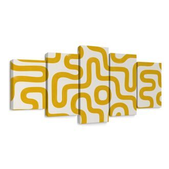 QUADRI 5 PEZZI – LINEE ASTRATTE GIALLE - QUADRI VINTAGE E RETRÒ - STAMPE E QUADRI