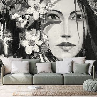 WALLPAPER BLACK AND WHITE ORIGINAL PAINTING OF A WOMAN - BLACK AND WHITE WALLPAPERS - WALLPAPERS