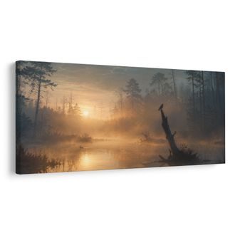 TABLEAU SUR TOILE – AUBE PAISIBLE DANS LA BRUME FORESTIÈRE - TABLEAUX DU LAC - TABLEAUX