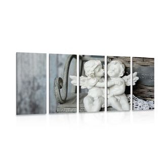 5-DÍLNÝ OBRAZ SOŠKY ANDÍLKŮ NA LAVIČCE - OBRAZY ANDĚLŮ - OBRAZY