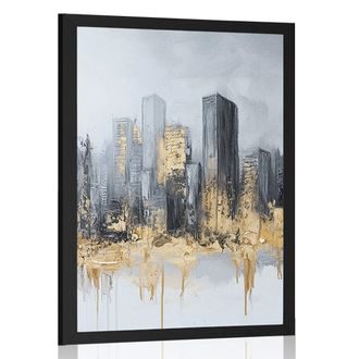 POSTER – PANORAMA DI GRATTACIELI IN ORO E GRIGIO - CITTÀ - POSTER