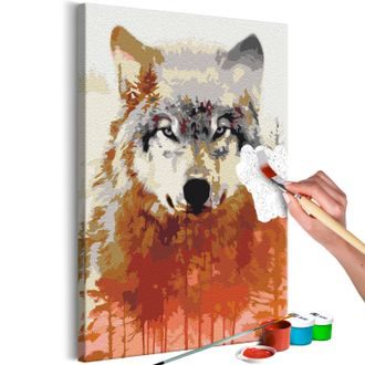 Picture painting by numbers wolf and forest