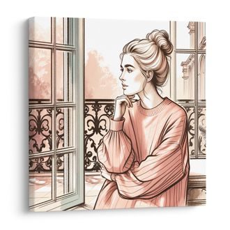 WANDBILD BLICK AUS FRANZÖSISCHEM FENSTER - WANDBILDER FRAUEN - BILDER