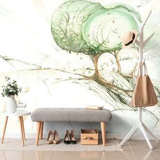 PAPIER PEINT ARBRES SUR UN CHAMP PASTEL - PAPIER PEINT NATURE - PAPIER PEINT