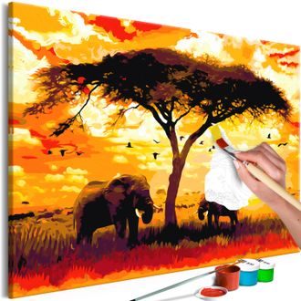 Obraz maľovanie podľa čísiel slony v Afrike - Africa at Sunset