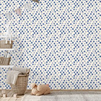 SAMOLEPÍCÍ TAPETA MODRÉ PUNTÍKY NA BÉŽOVÉM POZADÍ - DĚTSKÉ TAPETY - TAPETY