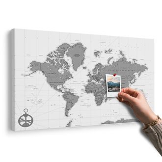 OBRAZ NA KORKU STYLOVÁ MAPA S KOMPASEM V ČERNOBÍLÉM PROVEDENÍ - OBRAZY NA KORKU - OBRAZY