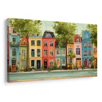 OBRAZ BAREVNÉ DOMY S ALEJÍ - BAREVNÉ DOMY - OBRAZY