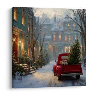 WANDBILD WEIHNACHTSSTIMMUNG IN VERSCHNEITER STRASSE - WEIHNACHTS- UND WINTERBILDER - BILDER