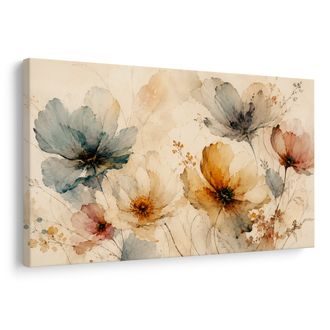 TABLEAU SUR TOILE – FLEURS DES CHAMPS DÉLICATES À L’AQUARELLE - TABLEAUX DE FLEURS - TABLEAUX