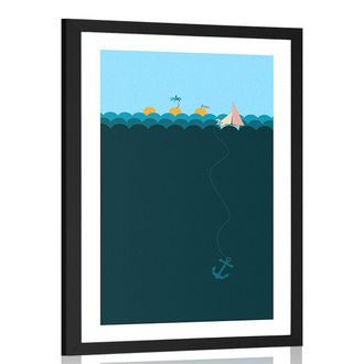 POSTER MIT PASSEPARTOUT BEZAUBERNDES MEER MIT DEM BOOT - MOTIVE AUS UNSERER WERKSTATT - POSTER