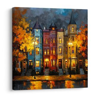 OBRAZ SVĚTLA PODZIMU VE MĚSTĚ - BAREVNÉ DOMY - OBRAZY