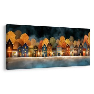 OBRAZ SVÁTEČNÍ OSVĚTLENÉ DOMKY - BAREVNÉ DOMY - OBRAZY