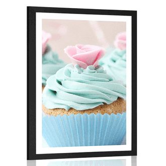 AFFICHE AVEC MONTURE CUPCAKES SUCRÉS COLORÉS - AVEC UN MOTIF DE CUISINE - AFFICHES