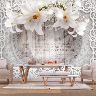Photo wallpaper lilies on wooden background