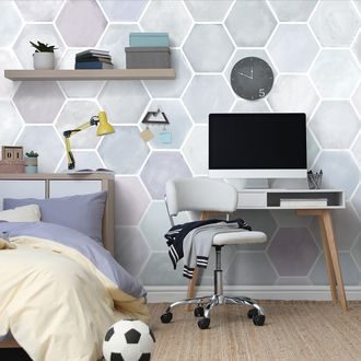 TAPETA ŠEDO-MODRÝ HEXAGÓN VZOR - VZOROVANÉ TAPETY - TAPETY