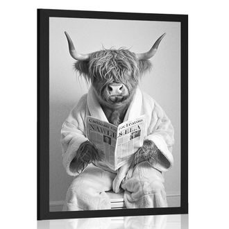 POSTER KUH MIT EINER ZEITUNG AUF DEM KLO - BÜFFEL - POSTER