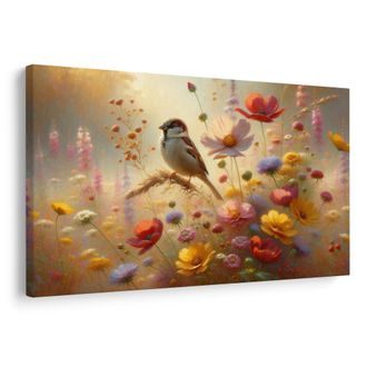 OBRAZ VRABEC V KVĚTINOVÉ ZAHRADĚ - OBRAZY PTÁCI - OBRAZY