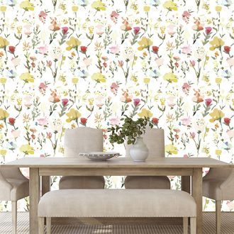 SELF ADHESIVE WALLPAPER YELLOW FLOWERS WITH A VINTAGE TOUCH - SELF-ADHESIVE WALLPAPERS - WALLPAPERS