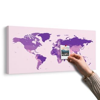 OBRAZ NA KORKU DETAILNÍ MAPA SVĚTA VE FIALOVÉ BARVĚ - OBRAZY NA KORKU - OBRAZY